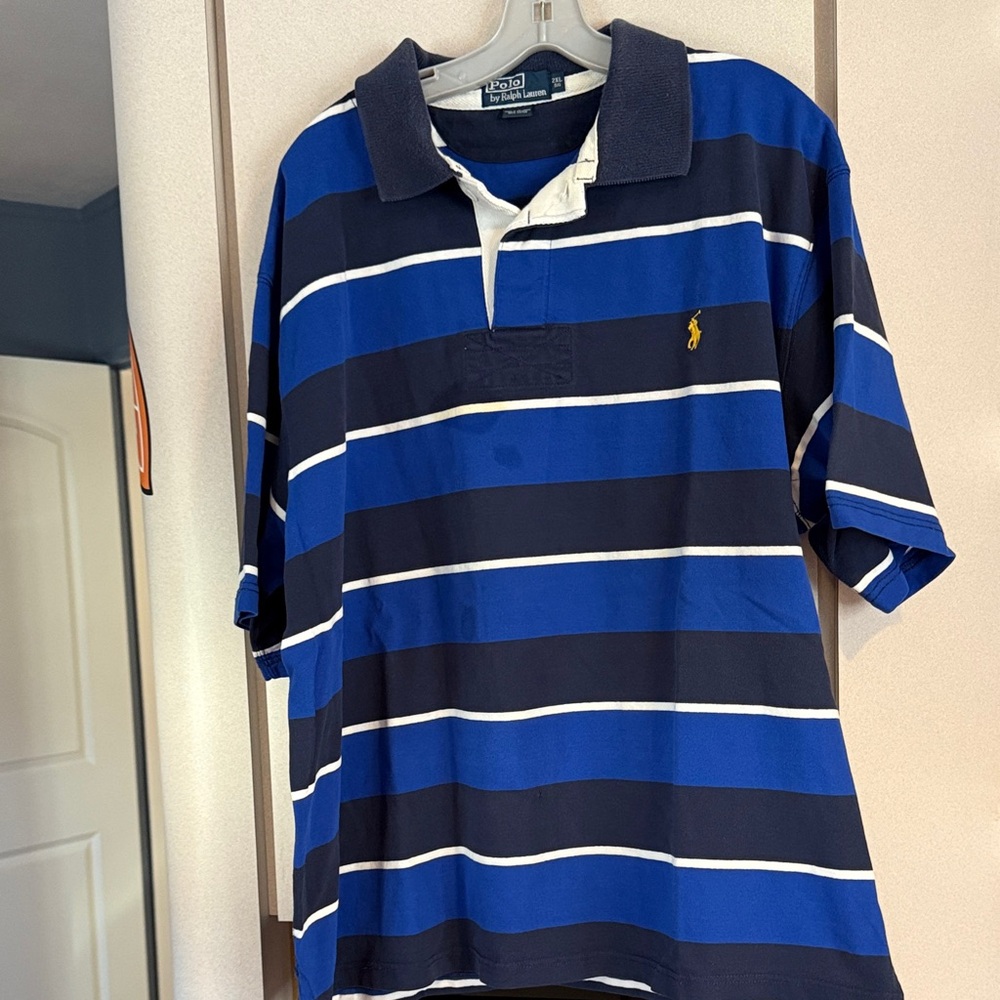 Ralph Lauren Navy and White Polo Shirt   XXL